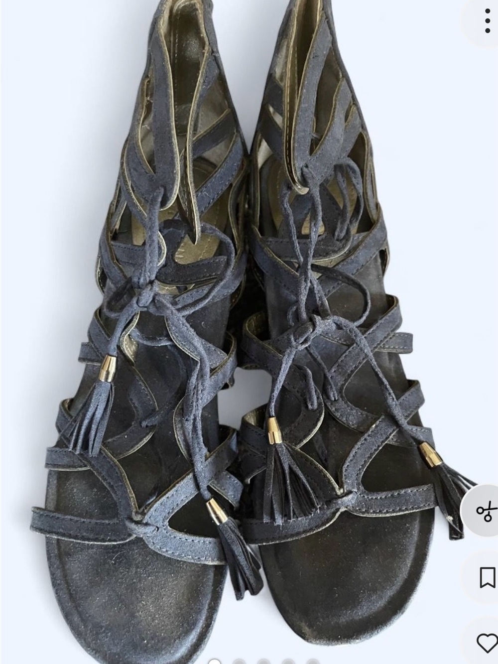 Women's navy Suede Lace-Up Tassel Sandals Kennth Cole reaction 9 like new flat